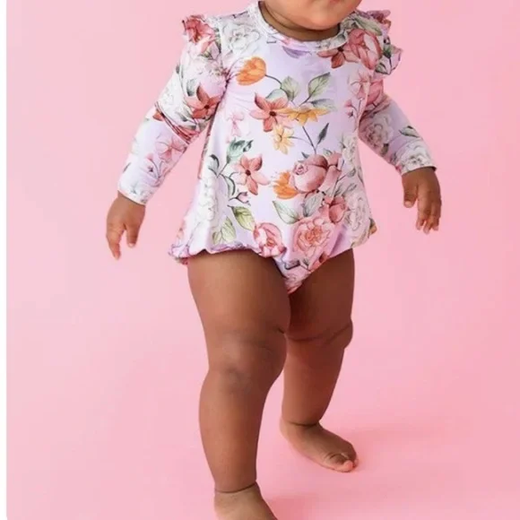 Posh Peanut Ruffle Bubble Romper Long Sleeve Floral Kids One Piece Size 2T - Picture 2 of 7
